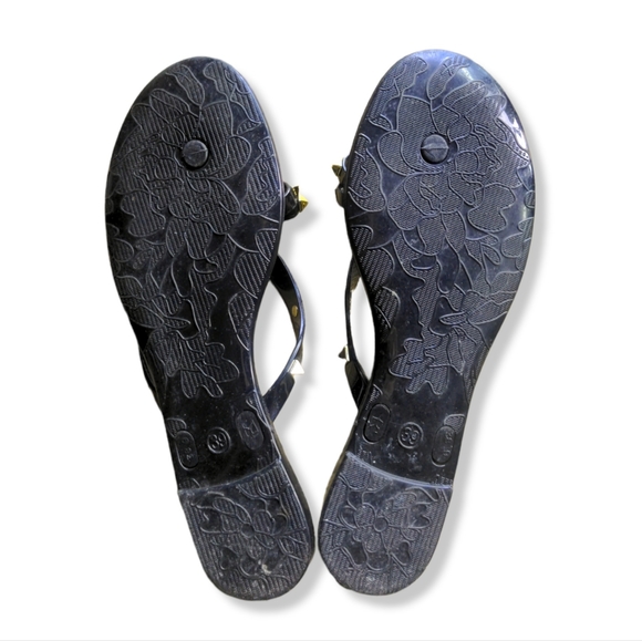 Black jelly Ann More flip flop sandals with pretty bow and gold studs - Picture 4 of 4